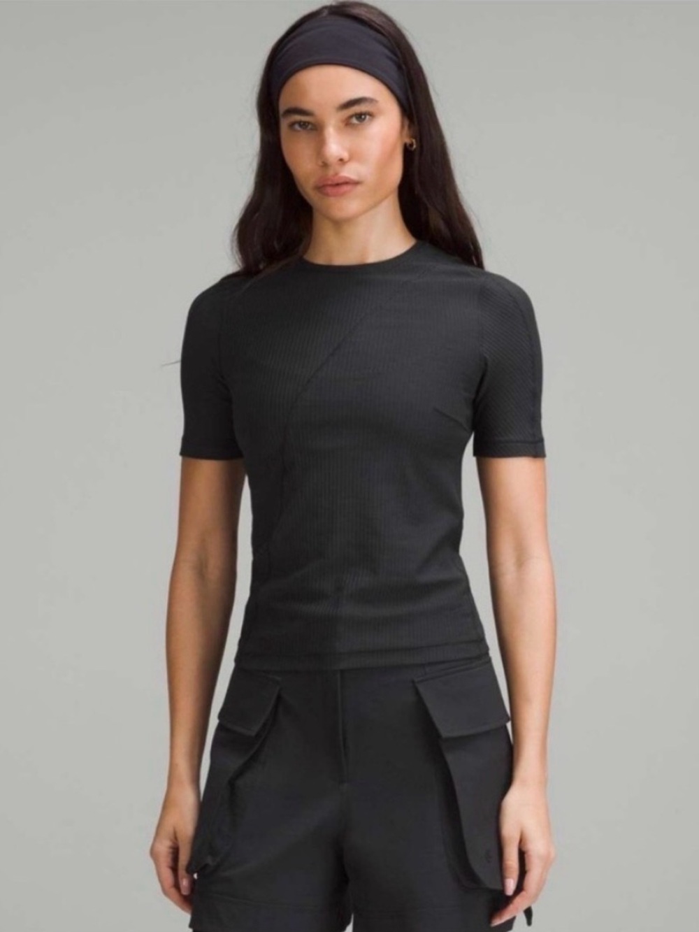 Lululemon Asymmetrical Ribbed Cotton T-Shirt. Black Size M.